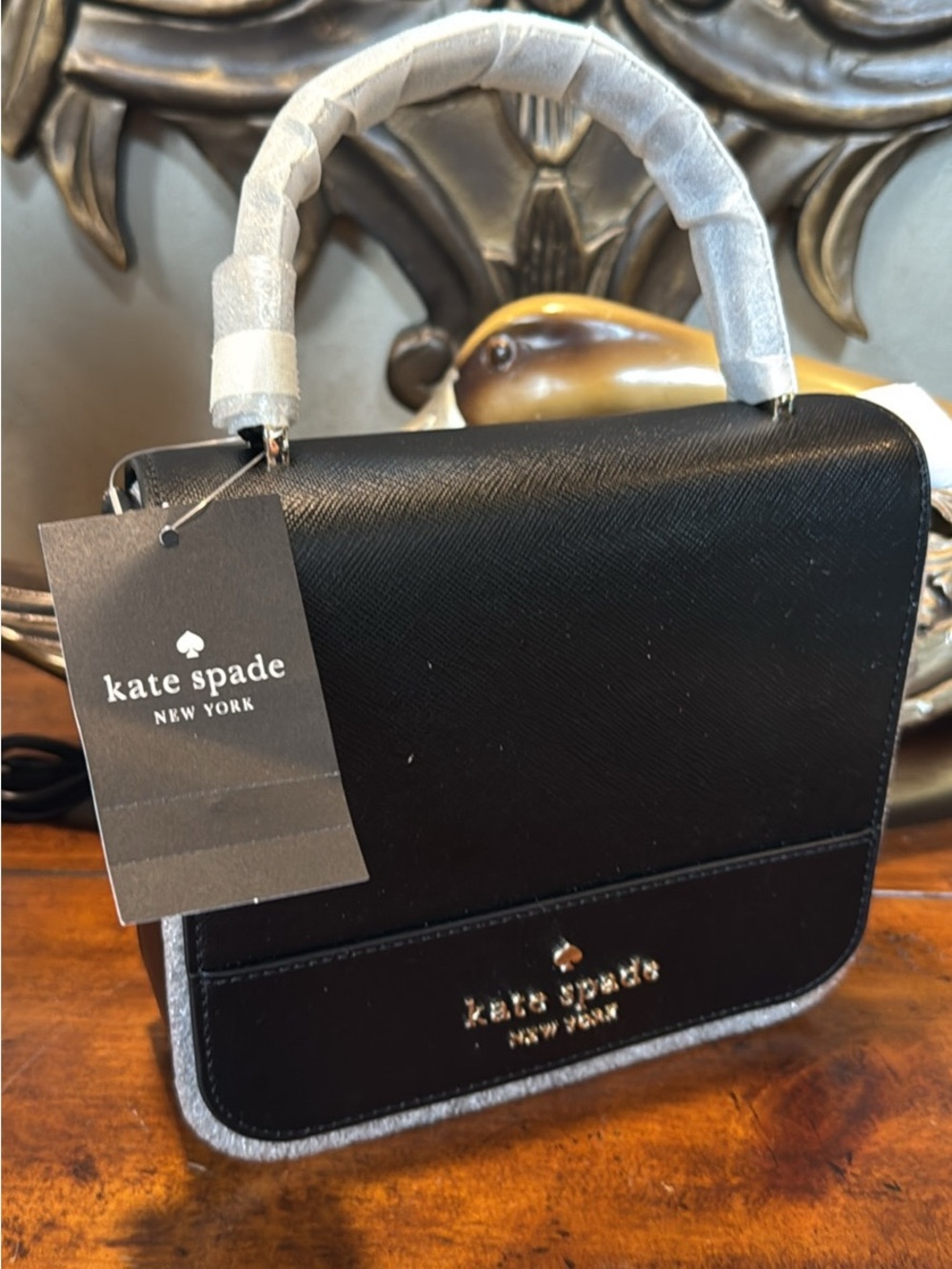 kate spade Black Top-Handle Satchel with Gold Logo